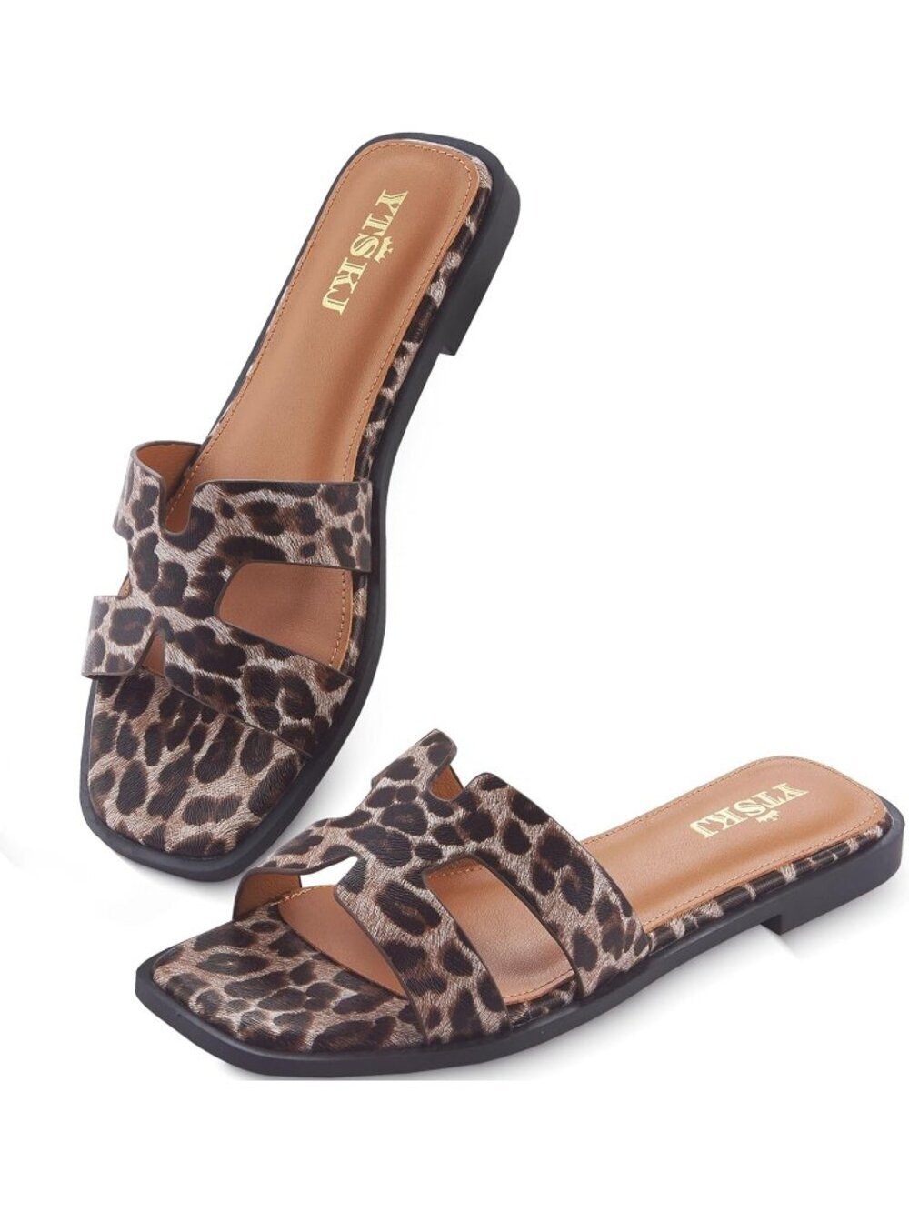 Women's Leopard Slides Flat Open Toe Comfortable Soft Slip On Casual Sandals
